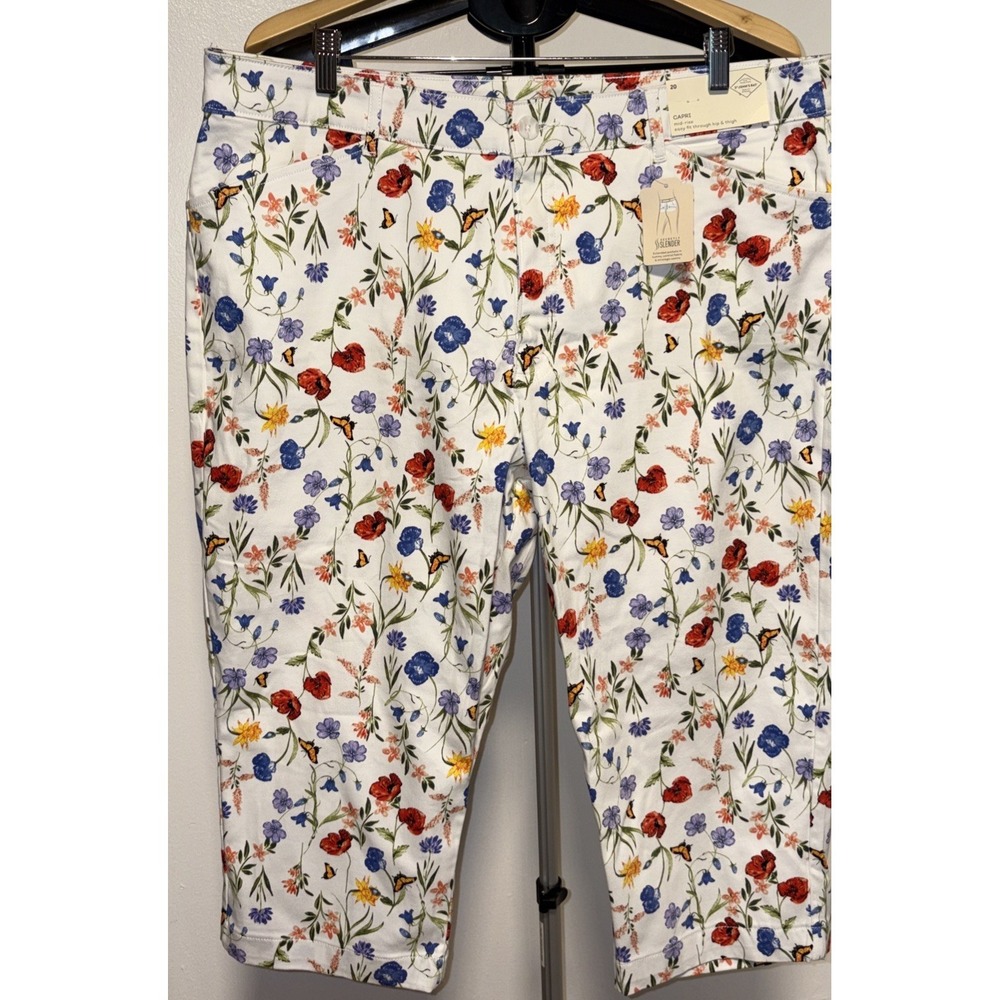 St John's Bay Capri Pants Women's 20 Secretly Slender Floral Mid Rise